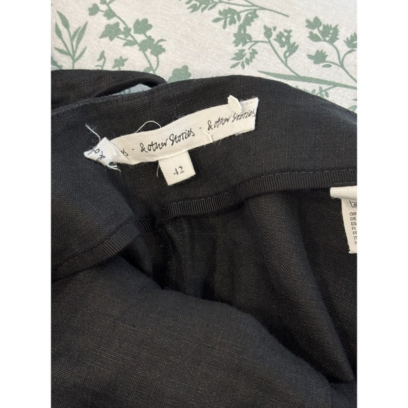 & Other Stories 100% Linen Wrap Pants Size 42 Black Wide Leg Cropped Lagenlook - Picture 8 of 12